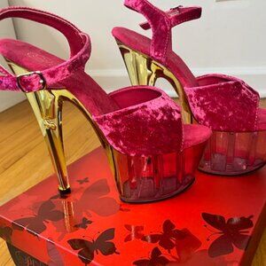 Pleaser Pink Velvet Platform heels